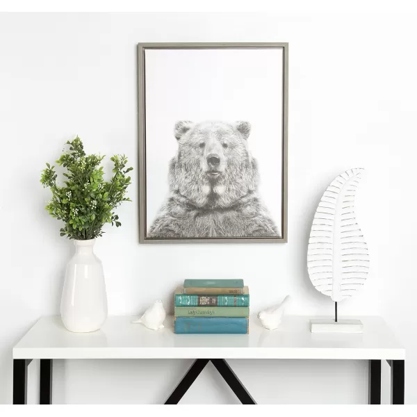 Kate and Laurel Sylvie Bear Animal Print Black and White Portrait Framed Canvas Wall Art by Simon Te Tai 18x24 NaturalGrey