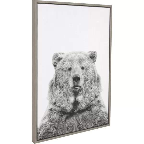 Kate and Laurel Sylvie Bear Animal Print Black and White Portrait Framed Canvas Wall Art by Simon Te Tai 18x24 NaturalGrey