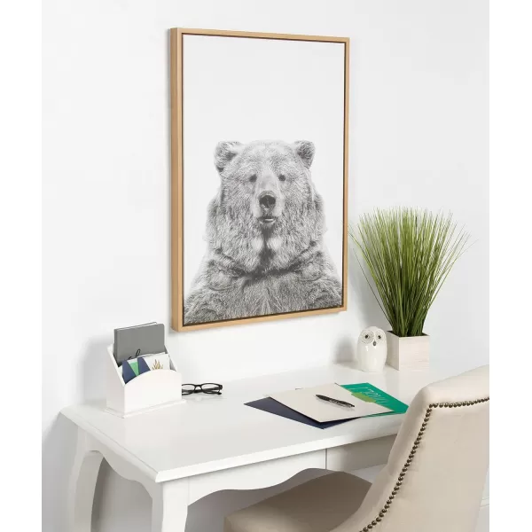 Kate and Laurel Sylvie Bear Animal Print Black and White Portrait Framed Canvas Wall Art by Simon Te Tai 18x24 NaturalNatural