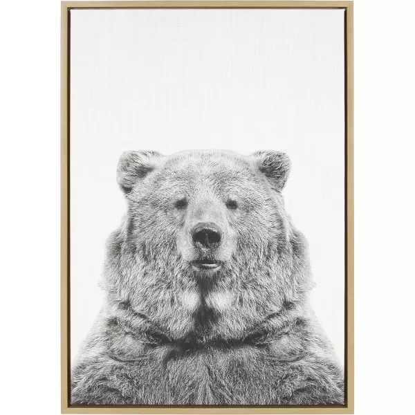 Kate and Laurel Sylvie Bear Animal Print Black and White Portrait Framed Canvas Wall Art by Simon Te Tai 18x24 NaturalNatural