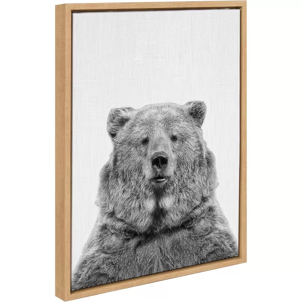 Kate and Laurel Sylvie Bear Animal Print Black and White Portrait Framed Canvas Wall Art by Simon Te Tai 18x24 NaturalNatural