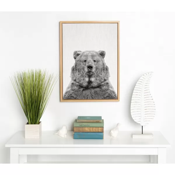 Kate and Laurel Sylvie Bear Animal Print Black and White Portrait Framed Canvas Wall Art by Simon Te Tai 18x24 NaturalNatural