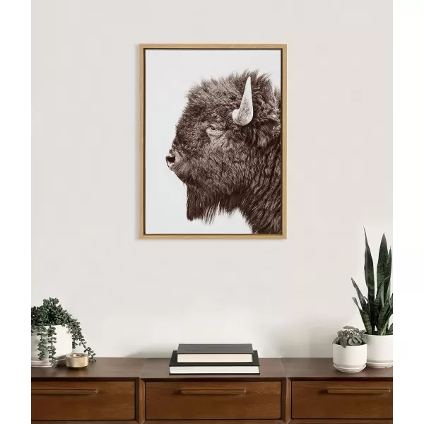 Kate and Laurel Sylvie Bison Profile Framed Canvas Wall Art by Amy Peterson Art Studio 18x24 Natural Modern Animal Portrait Art for WallNatural