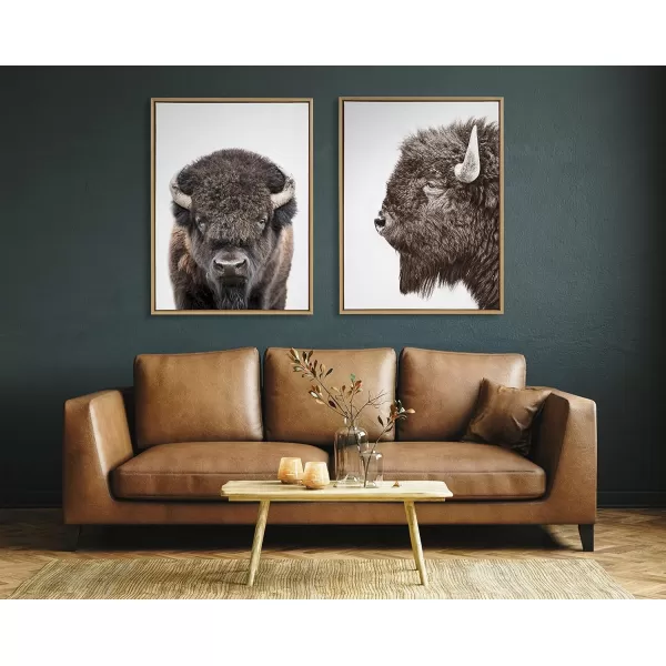 Kate and Laurel Sylvie Bison Profile Framed Canvas Wall Art by Amy Peterson Art Studio 18x24 Natural Modern Animal Portrait Art for WallNatural