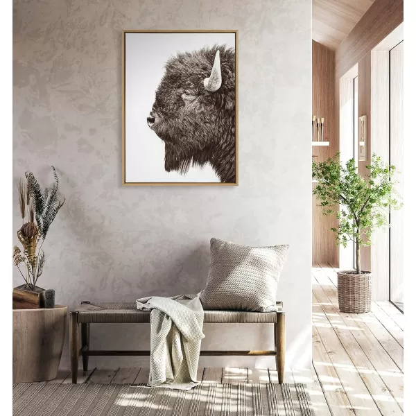 Kate and Laurel Sylvie Bison Profile Framed Canvas Wall Art by Amy Peterson Art Studio 18x24 Natural Modern Animal Portrait Art for WallNatural