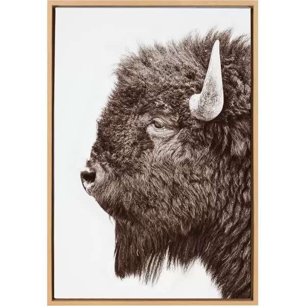 Kate and Laurel Sylvie Bison Profile Framed Canvas Wall Art by Amy Peterson Art Studio 18x24 Natural Modern Animal Portrait Art for WallNatural