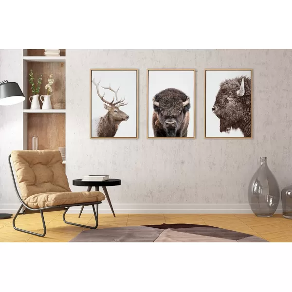 Kate and Laurel Sylvie Bison Profile Framed Canvas Wall Art by Amy Peterson Art Studio 18x24 Natural Modern Animal Portrait Art for WallNatural