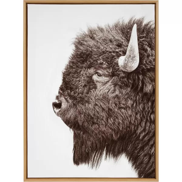 Kate and Laurel Sylvie Bison Profile Framed Canvas Wall Art by Amy Peterson Art Studio 18x24 Natural Modern Animal Portrait Art for WallNatural