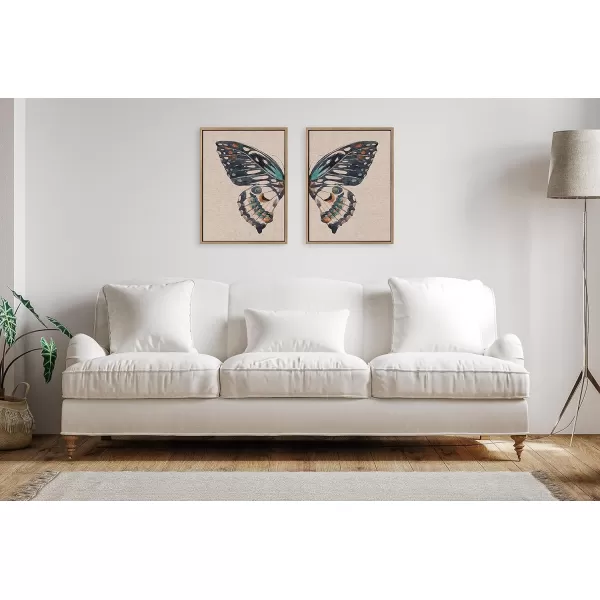 Kate and Laurel Sylvie Boho Butterfly Watercolor Diptych Neutral Linen Framed Canvas Wall Art Set by The Creative Bunch Studio 2 Piece 18x24 Natural Soft Animal Art for WallGold