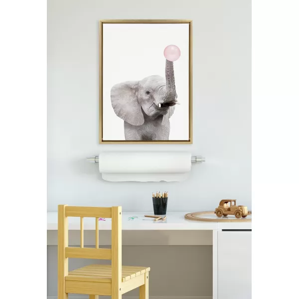 Kate and Laurel Sylvie Bubble Gum Elephant Framed Canvas Wall Art by Amy Peterson Art Studio 18x24 Gray Decorative Zoo Animal Art for WallGold