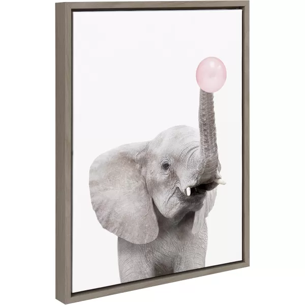 Kate and Laurel Sylvie Bubble Gum Elephant Framed Canvas Wall Art by Amy Peterson Art Studio 18x24 Gray Decorative Zoo Animal Art for WallGray