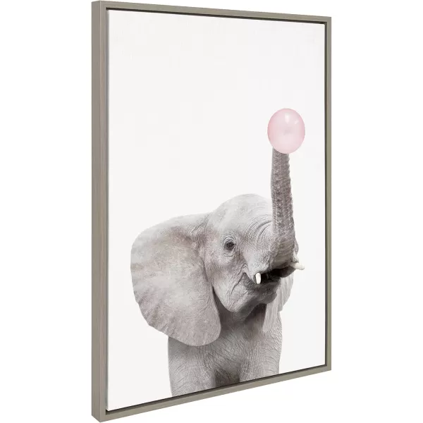 Kate and Laurel Sylvie Bubble Gum Elephant Framed Canvas Wall Art by Amy Peterson Art Studio 18x24 Gray Decorative Zoo Animal Art for WallGray