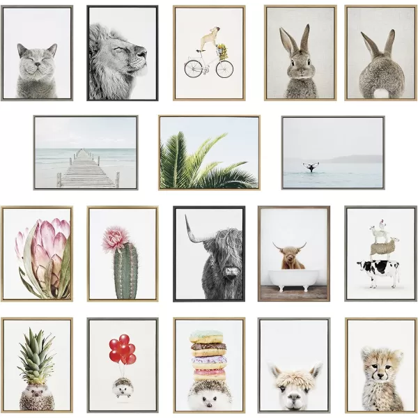 Kate and Laurel Sylvie Bubble Gum Giraffe Framed Canvas Wall Art by Amy Peterson Art Studio 23x33 Natural Cute Whimsical Animal Art for WallGold