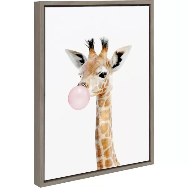 Kate and Laurel Sylvie Bubble Gum Giraffe Framed Canvas Wall Art by Amy Peterson Art Studio 23x33 Natural Cute Whimsical Animal Art for WallGray