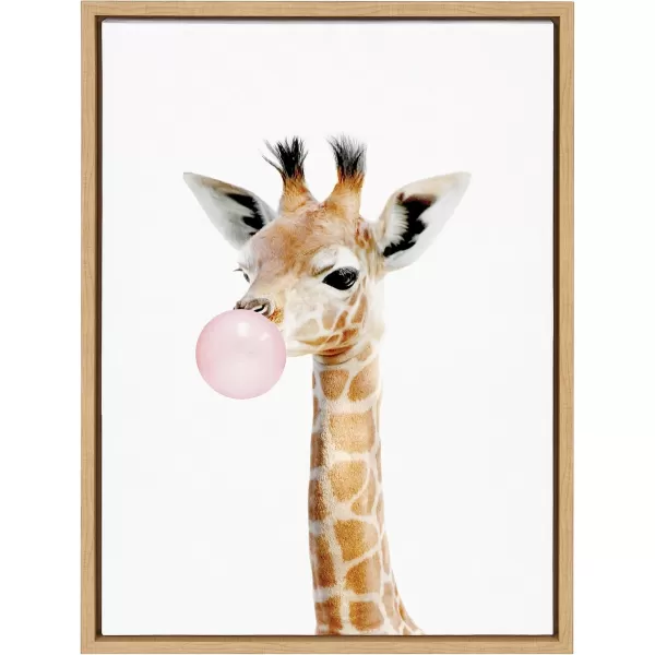 Kate and Laurel Sylvie Bubble Gum Giraffe Framed Canvas Wall Art by Amy Peterson Art Studio 23x33 Natural Cute Whimsical Animal Art for WallNatural