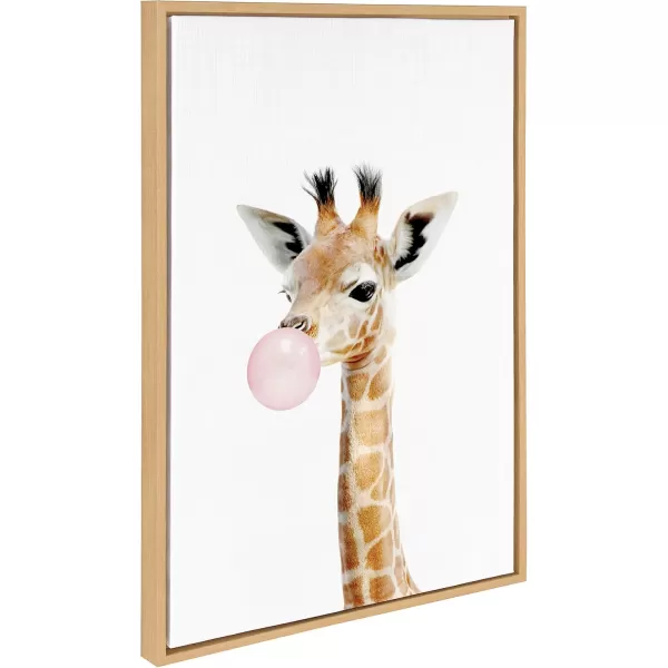 Kate and Laurel Sylvie Bubble Gum Giraffe Framed Canvas Wall Art by Amy Peterson Art Studio 23x33 Natural Cute Whimsical Animal Art for WallNatural