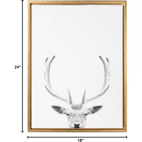 Kate and Laurel Sylvie Deer with Antlers Black and White Portrait Framed Canvas Wall Art by Simon Te Tai 18x24 GrayGold