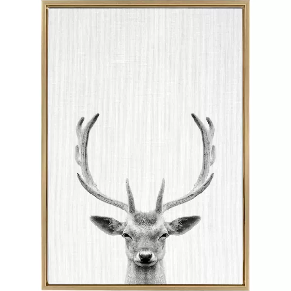 Kate and Laurel Sylvie Deer with Antlers Black and White Portrait Framed Canvas Wall Art by Simon Te Tai 18x24 GrayGold