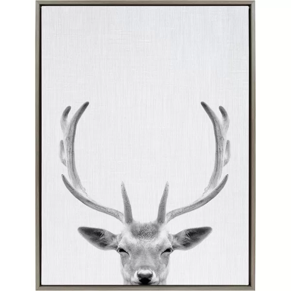 Kate and Laurel Sylvie Deer with Antlers Black and White Portrait Framed Canvas Wall Art by Simon Te Tai 18x24 GrayGray
