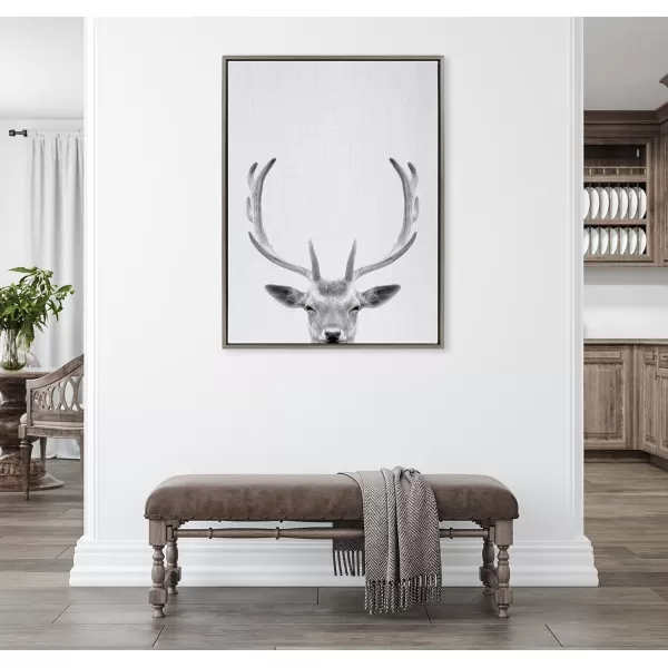 Kate and Laurel Sylvie Deer with Antlers Black and White Portrait Framed Canvas Wall Art by Simon Te Tai 18x24 GrayGray