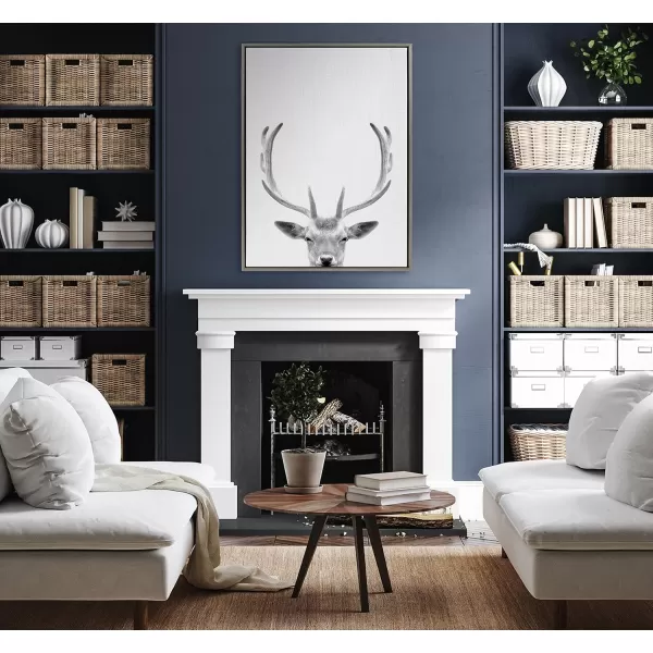 Kate and Laurel Sylvie Deer with Antlers Black and White Portrait Framed Canvas Wall Art by Simon Te Tai 18x24 GrayGray