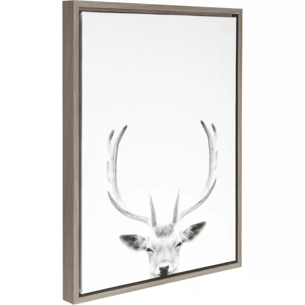 Kate and Laurel Sylvie Deer with Antlers Black and White Portrait Framed Canvas Wall Art by Simon Te Tai 18x24 GrayGrey