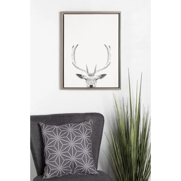 Kate and Laurel Sylvie Deer with Antlers Black and White Portrait Framed Canvas Wall Art by Simon Te Tai 18x24 GrayGrey