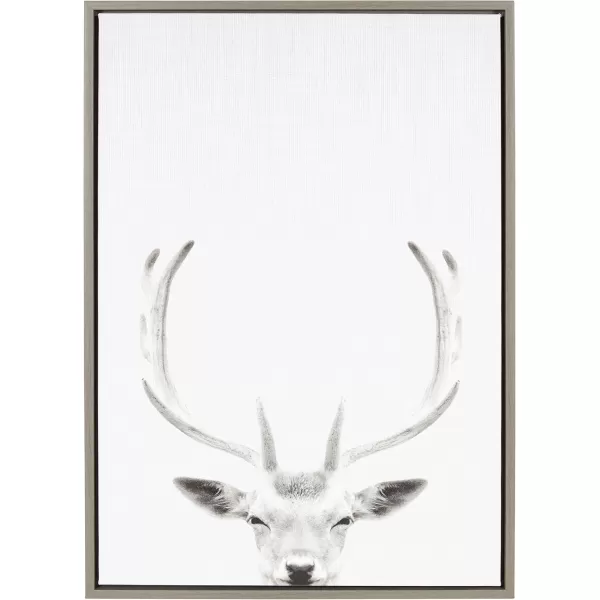 Kate and Laurel Sylvie Deer with Antlers Black and White Portrait Framed Canvas Wall Art by Simon Te Tai 18x24 GrayGrey