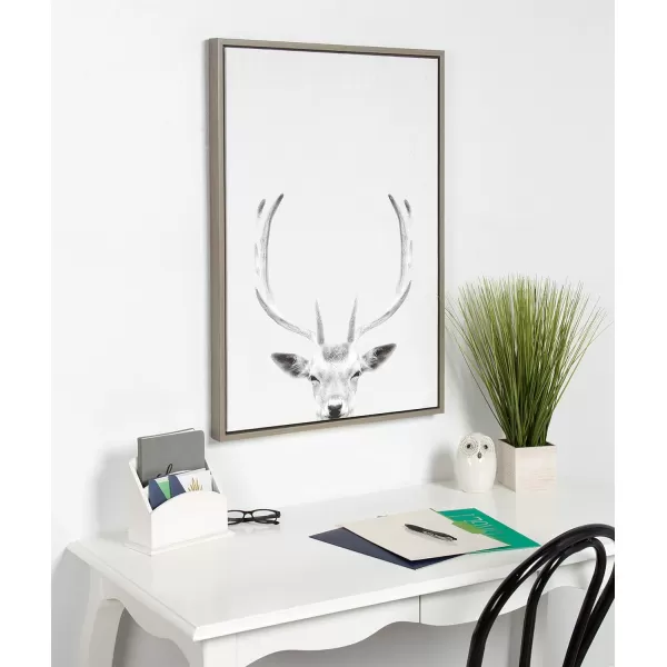 Kate and Laurel Sylvie Deer with Antlers Black and White Portrait Framed Canvas Wall Art by Simon Te Tai 18x24 GrayGrey