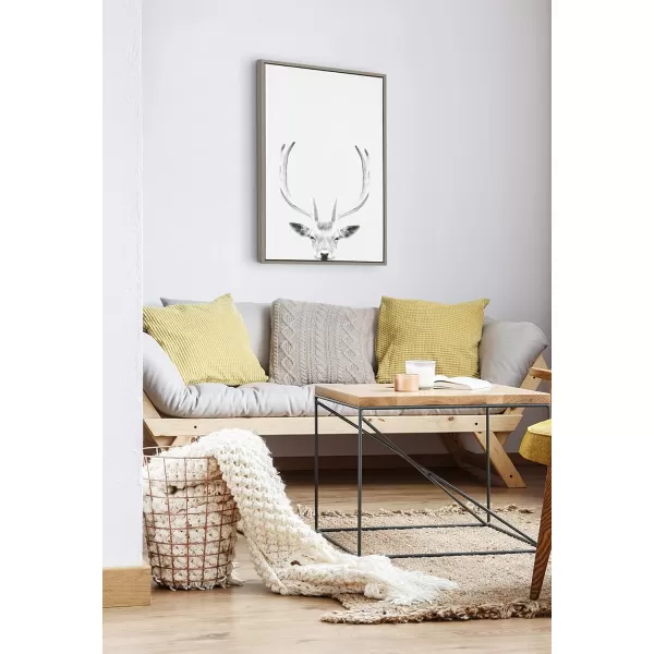 Kate and Laurel Sylvie Deer with Antlers Black and White Portrait Framed Canvas Wall Art by Simon Te Tai 18x24 GrayGrey