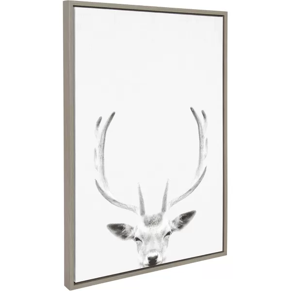Kate and Laurel Sylvie Deer with Antlers Black and White Portrait Framed Canvas Wall Art by Simon Te Tai 18x24 GrayGrey