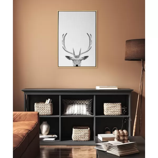 Kate and Laurel Sylvie Deer with Antlers Black and White Portrait Framed Canvas Wall Art by Simon Te Tai 18x24 GrayNatural