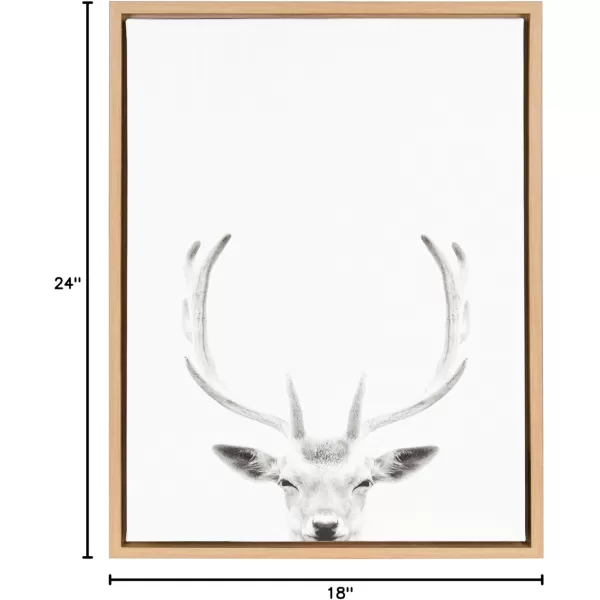 Kate and Laurel Sylvie Deer with Antlers Black and White Portrait Framed Canvas Wall Art by Simon Te Tai 18x24 GrayNatural