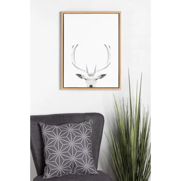Kate and Laurel Sylvie Deer with Antlers Black and White Portrait Framed Canvas Wall Art by Simon Te Tai 18x24 GrayNatural