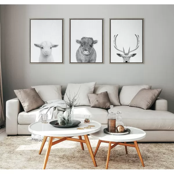 Kate and Laurel Sylvie Deer with Antlers Black and White Portrait Framed Canvas Wall Art by Simon Te Tai 18x24 GrayNatural