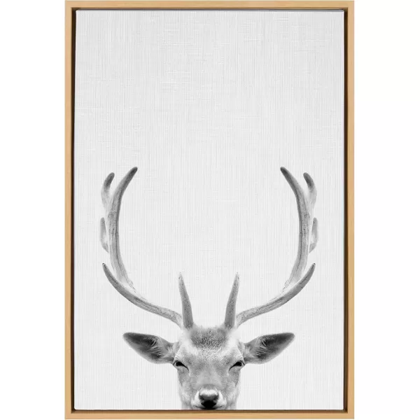 Kate and Laurel Sylvie Deer with Antlers Black and White Portrait Framed Canvas Wall Art by Simon Te Tai 18x24 GrayNatural