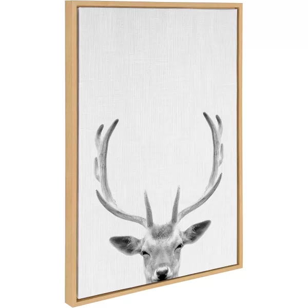 Kate and Laurel Sylvie Deer with Antlers Black and White Portrait Framed Canvas Wall Art by Simon Te Tai 18x24 GrayNatural
