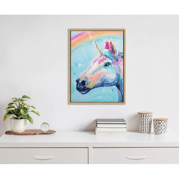 Kate and Laurel Sylvie Do You Believe in Magic Framed Canvas Wall Art by Rachel Christopoulos 18x24 White Modern Bright Colorful Unicorn Art for WallNatural