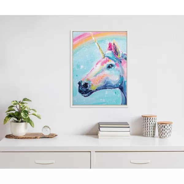 Kate and Laurel Sylvie Do You Believe in Magic Framed Canvas Wall Art by Rachel Christopoulos 18x24 White Modern Bright Colorful Unicorn Art for WallWhite