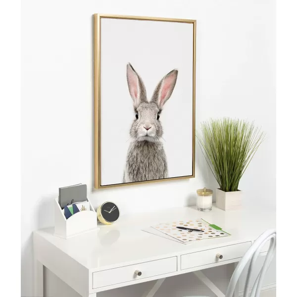 Kate and Laurel Sylvie Female Rabbit Framed Canvas Wall Art by Amy Peterson 18x24 Gold Baby Animal Home DecorGold