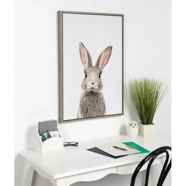 Kate and Laurel Sylvie Female Rabbit Framed Canvas Wall Art by Amy Peterson 18x24 Gold Baby Animal Home DecorGrey