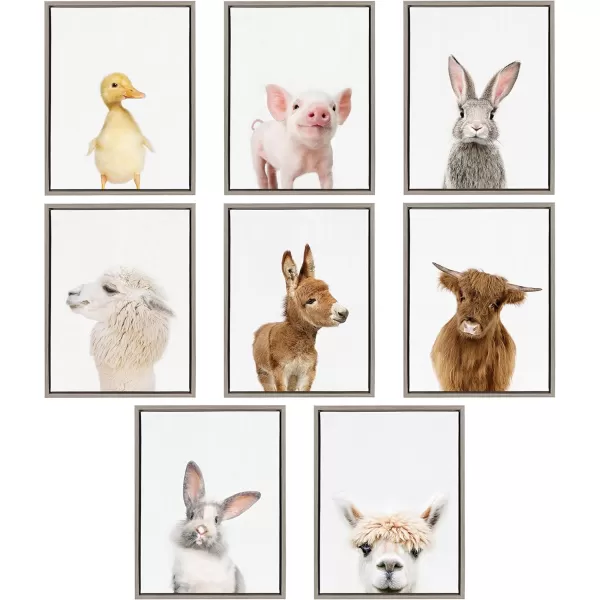 Kate and Laurel Sylvie Female Rabbit Framed Canvas Wall Art by Amy Peterson 18x24 Gold Baby Animal Home DecorGrey
