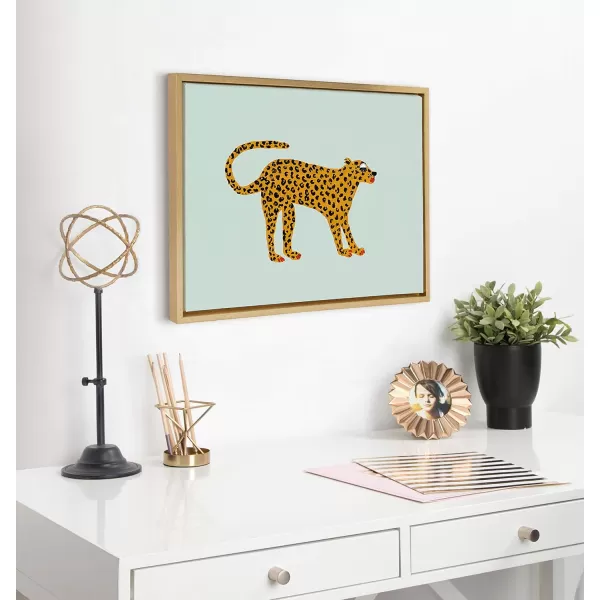 Kate and Laurel Sylvie Glam Cat Framed Canvas Wall Art by Bouffants and Broken Hearts 18x24 Gold Chic Animal Wall DecorGold