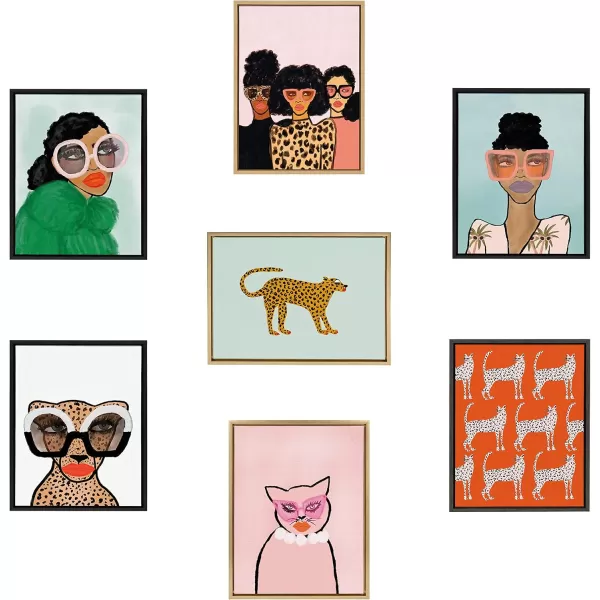 Kate and Laurel Sylvie Glam Cat Framed Canvas Wall Art by Bouffants and Broken Hearts 18x24 Gold Chic Animal Wall DecorGold