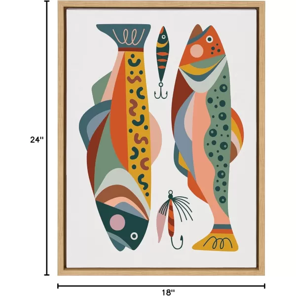 Kate and Laurel Sylvie Gone Fishing Framed Canvas Wall Art by Rachel Lee of My Dream Wall 18x24 Natural Bright Colorful Fish Art Print for Wall Decor