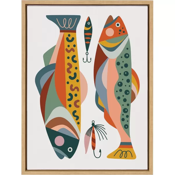Kate and Laurel Sylvie Gone Fishing Framed Canvas Wall Art by Rachel Lee of My Dream Wall 18x24 Natural Bright Colorful Fish Art Print for Wall Decor