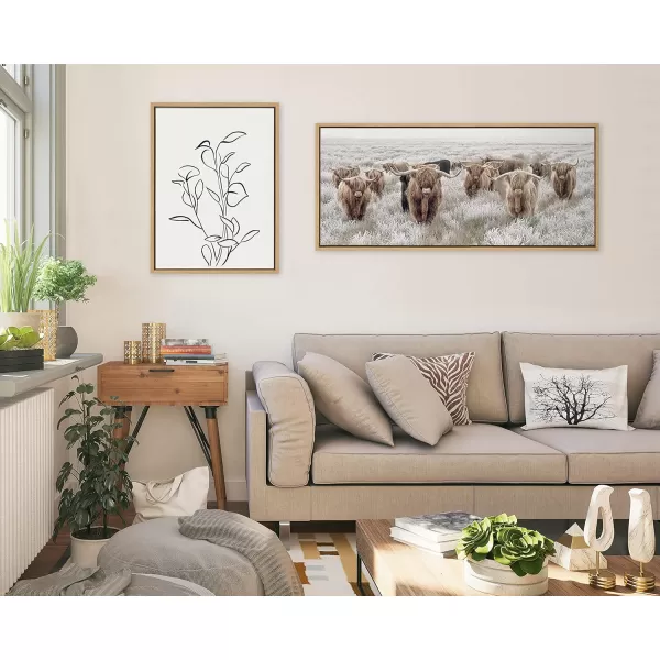 Kate and Laurel Sylvie Herd of Highland Cows Color Framed Canvas Wall Art by The Creative Bunch Studio 18x40 Natural Decorative Farmhouse Art for WallNatural
