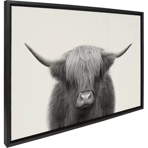 Kate and Laurel Sylvie Hey Dude Highland Cow Framed Canvas Wall Art by The Creative Bunch Studio 18x40 Natural Farmhouse Rustic Panel Art for WallBlack