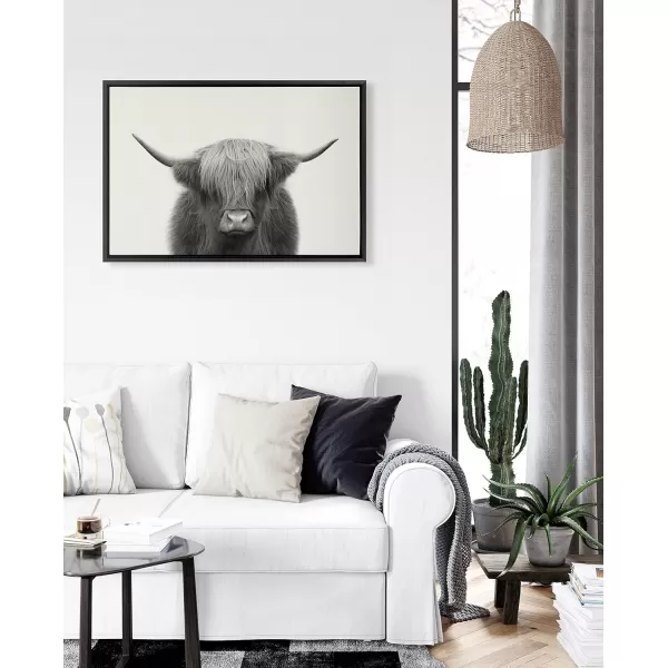 Kate and Laurel Sylvie Hey Dude Highland Cow Framed Canvas Wall Art by The Creative Bunch Studio 18x40 Natural Farmhouse Rustic Panel Art for WallBlack