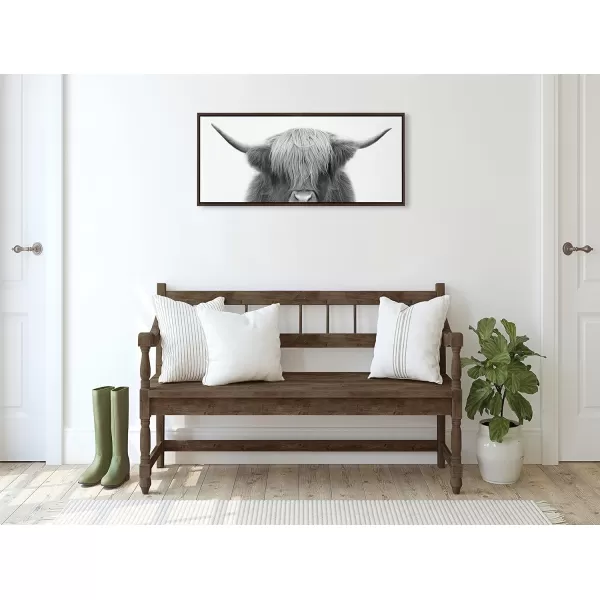 Kate and Laurel Sylvie Hey Dude Highland Cow Framed Canvas Wall Art by The Creative Bunch Studio 18x40 Natural Farmhouse Rustic Panel Art for WallBrown